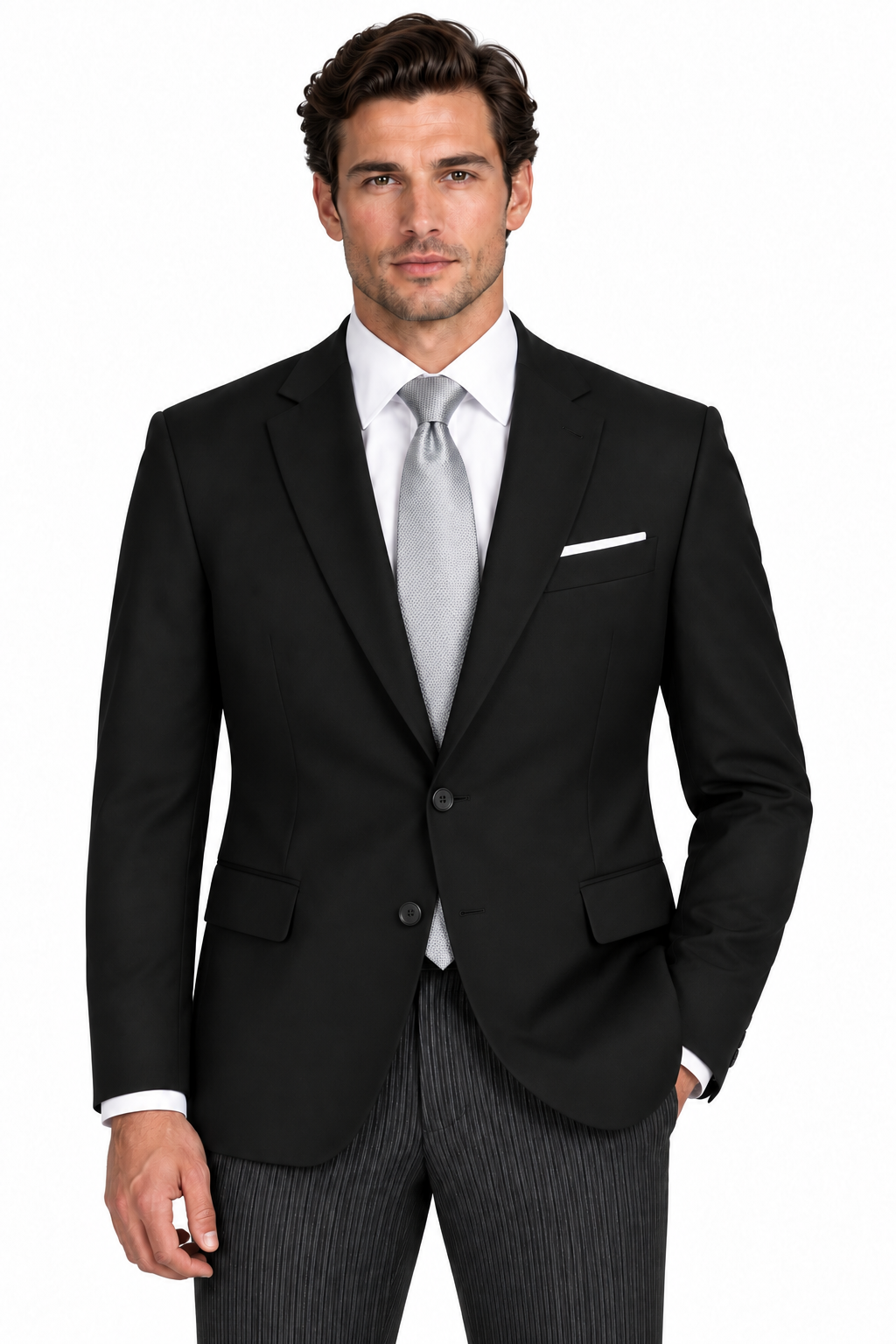 Plain Black 2 Piece Masonic Suit | Formal Short Jacket & Pinstripe Trousers | Masons Freemason Suit
