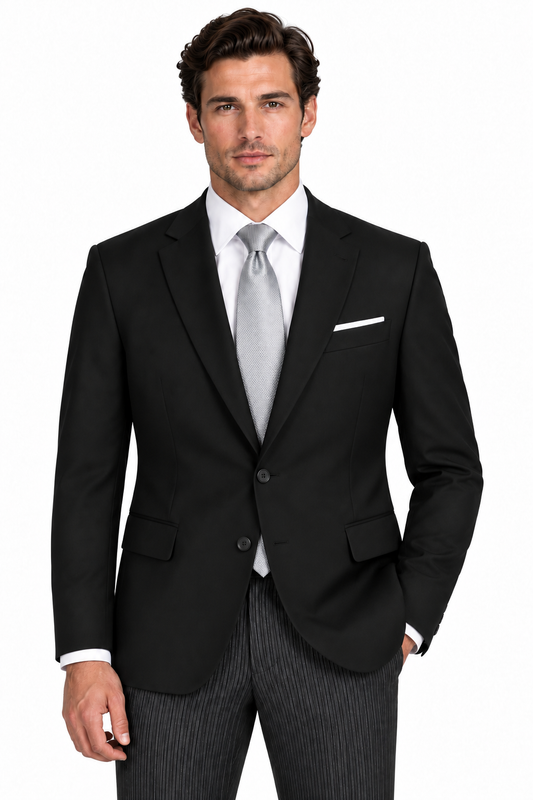Plain Black 2 Piece Masonic Suit | Formal Short Jacket & Pinstripe Trousers | Masons Freemason Suit