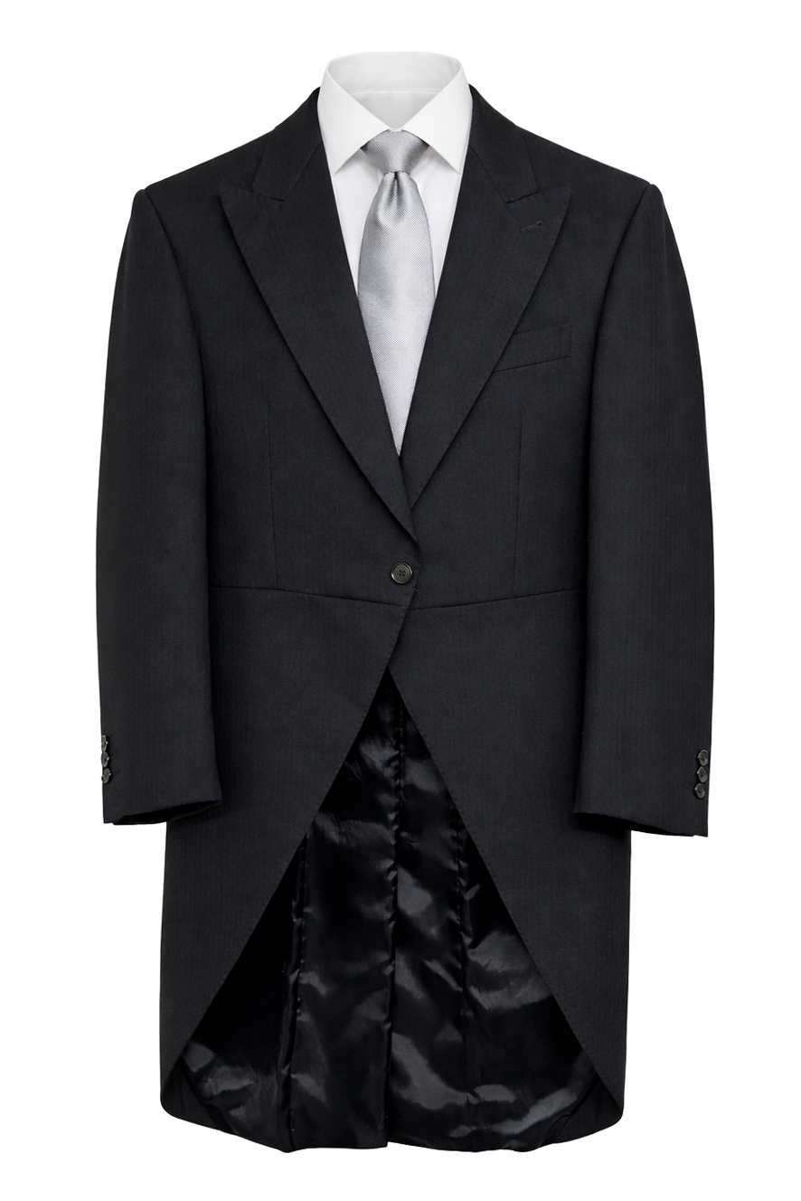 Black Herringbone Tailcoat Jacket | 100% Pure Wool | Brand New