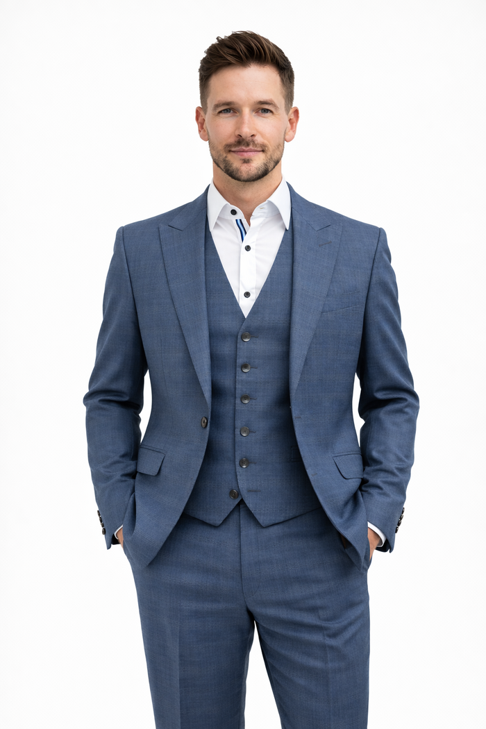 Blue Check 2 Piece Suit | Modern Fit | Jacket, Trousers & Waistcoat