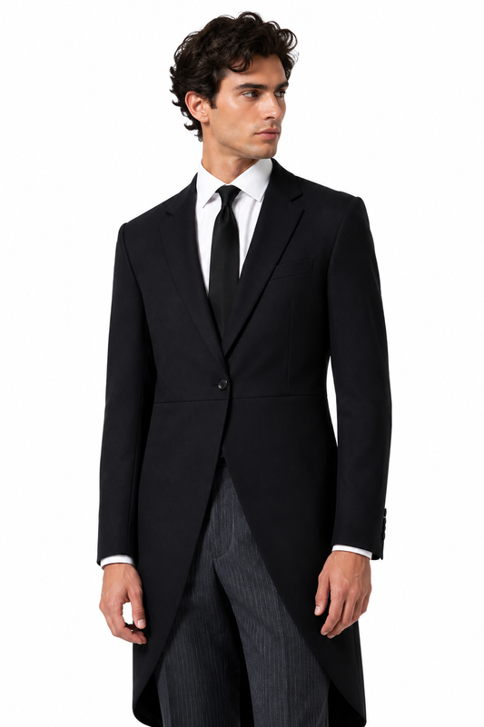 Plain Black Tailcoat Jacket | 100% Pure Wool | Lightweight
