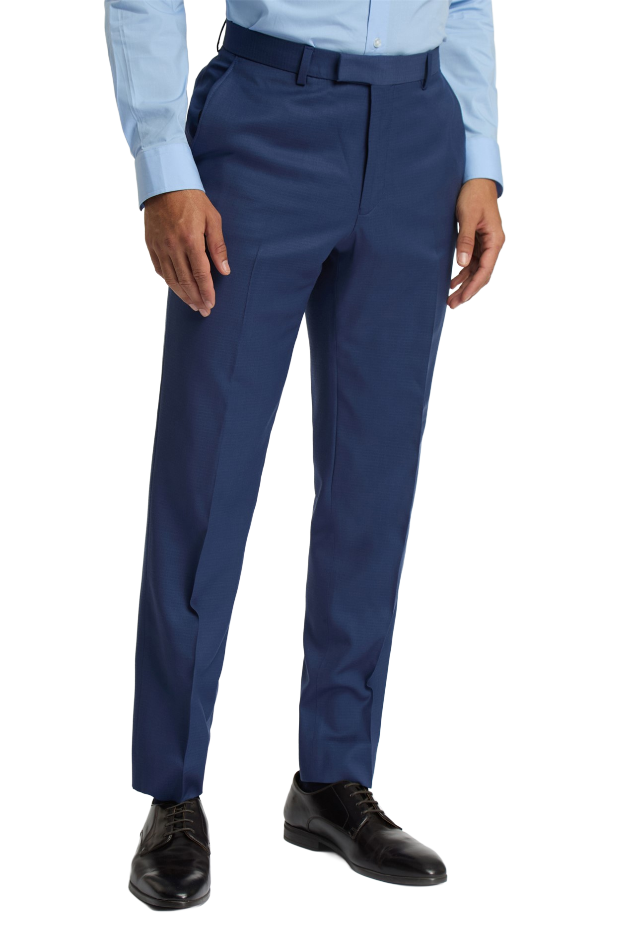 Navy Blue Wool Suit Trousers | Flat Front Formal Dress Pants with Belt Loops