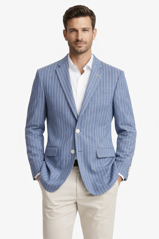 Light Blue & White Striped Boating Jacket | Wool Blend Blazer