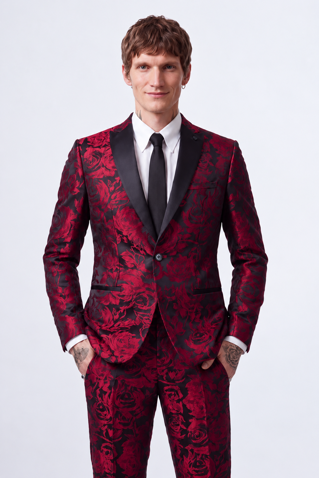 Red & Black Floral Jacquard Slim Fit 2 Piece Suit | Wedding & Prom | Twisted Tailor's "Ersat"