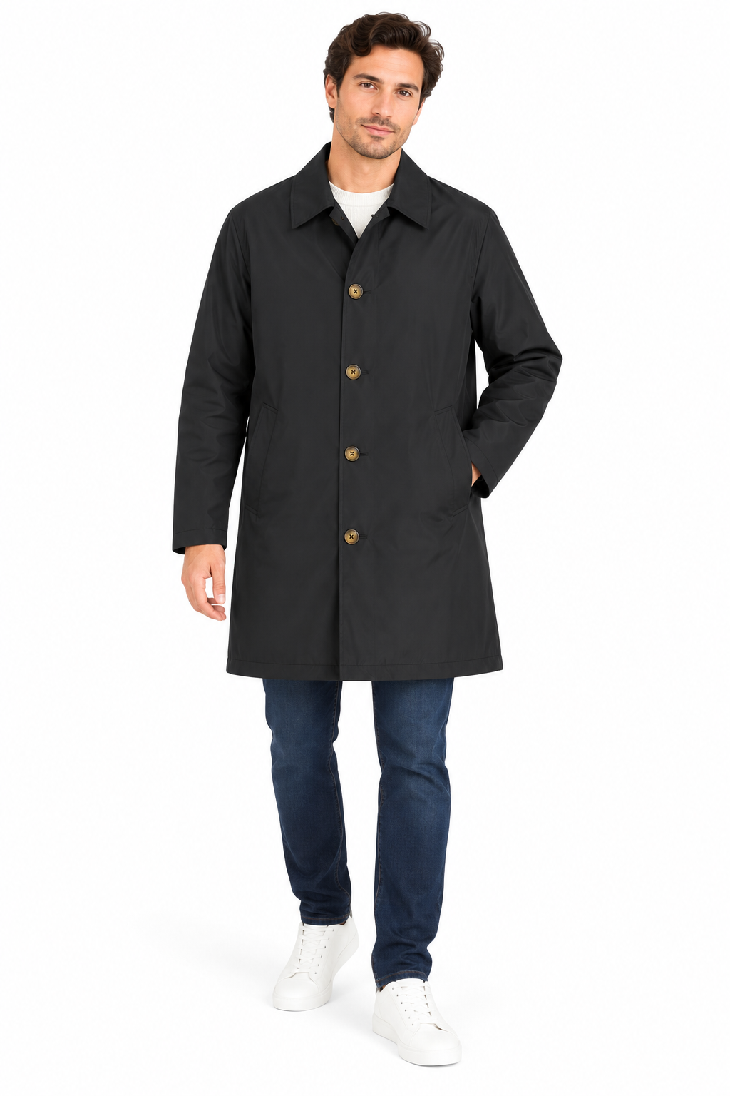 Black Single Breasted Formal Raincoat | Fully Lined
