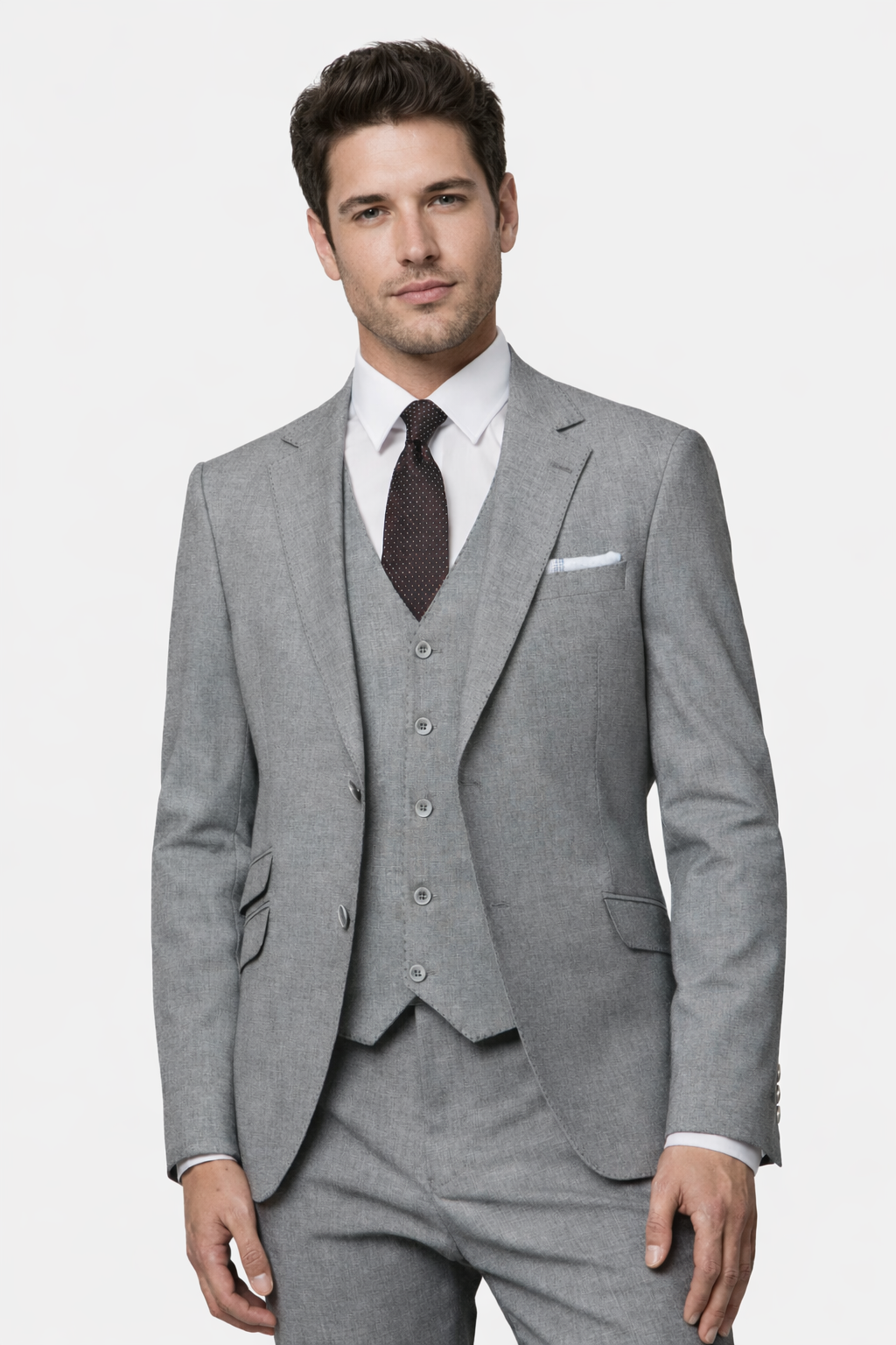 Benetti Regency Grey 3 Piece Wool Suit | Tailored Fit Jacket, Trousers & Waistcoat