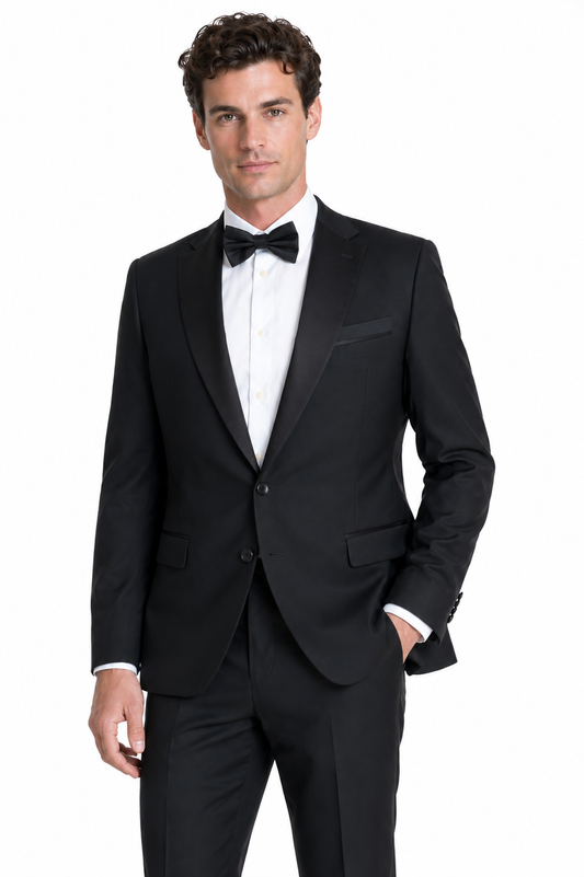Black 2 Piece Tuxedo Slim Fit Dinner Suit | Jacket & Trousers | Edina