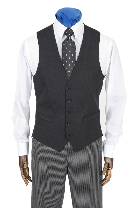 Men's Black Wool Herringbone Waistcoat