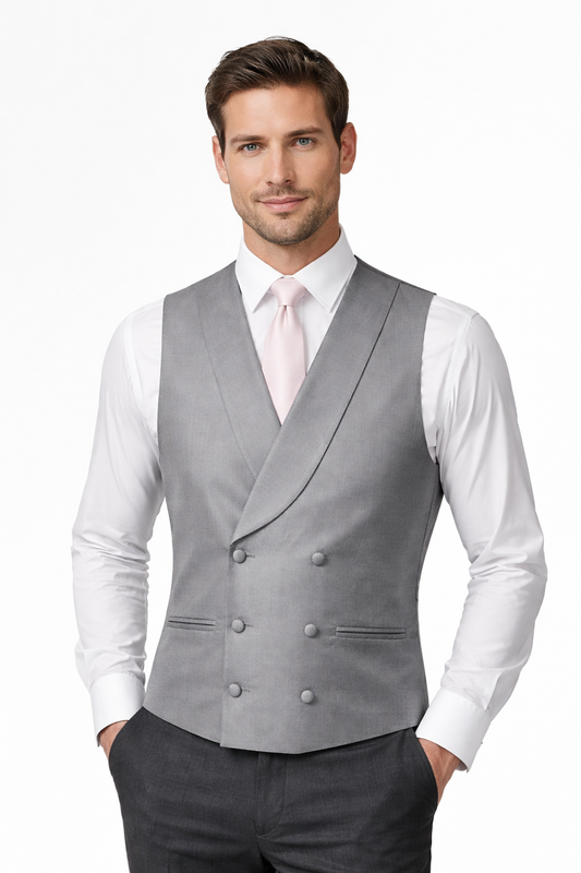 Grey Double Breasted Waistcoat | Modern Fit Vest for Morning Tails