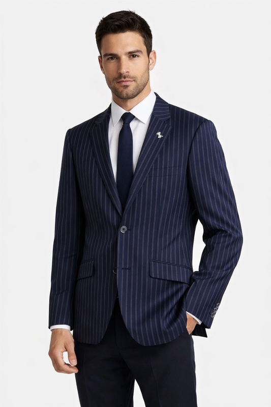 Navy Blue & White Striped Boating Jacket | Wool Blend Blazer