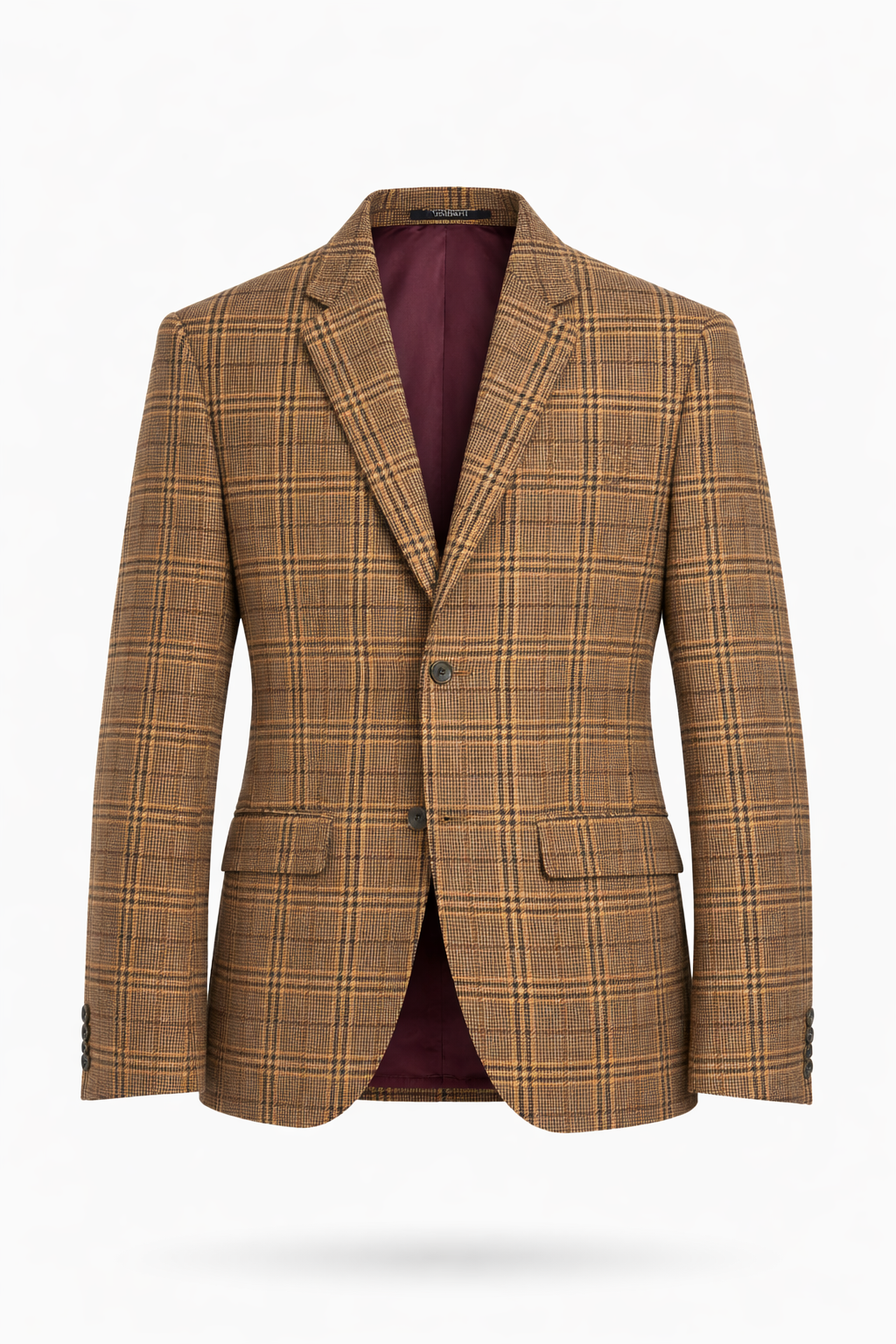 Camel Brown Tweed Check Jacket | Wool Blend Blazer