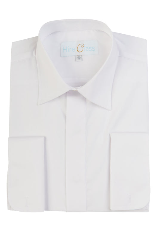 Men's White Dress Shirt Double Cuff Cotton Regular Collar