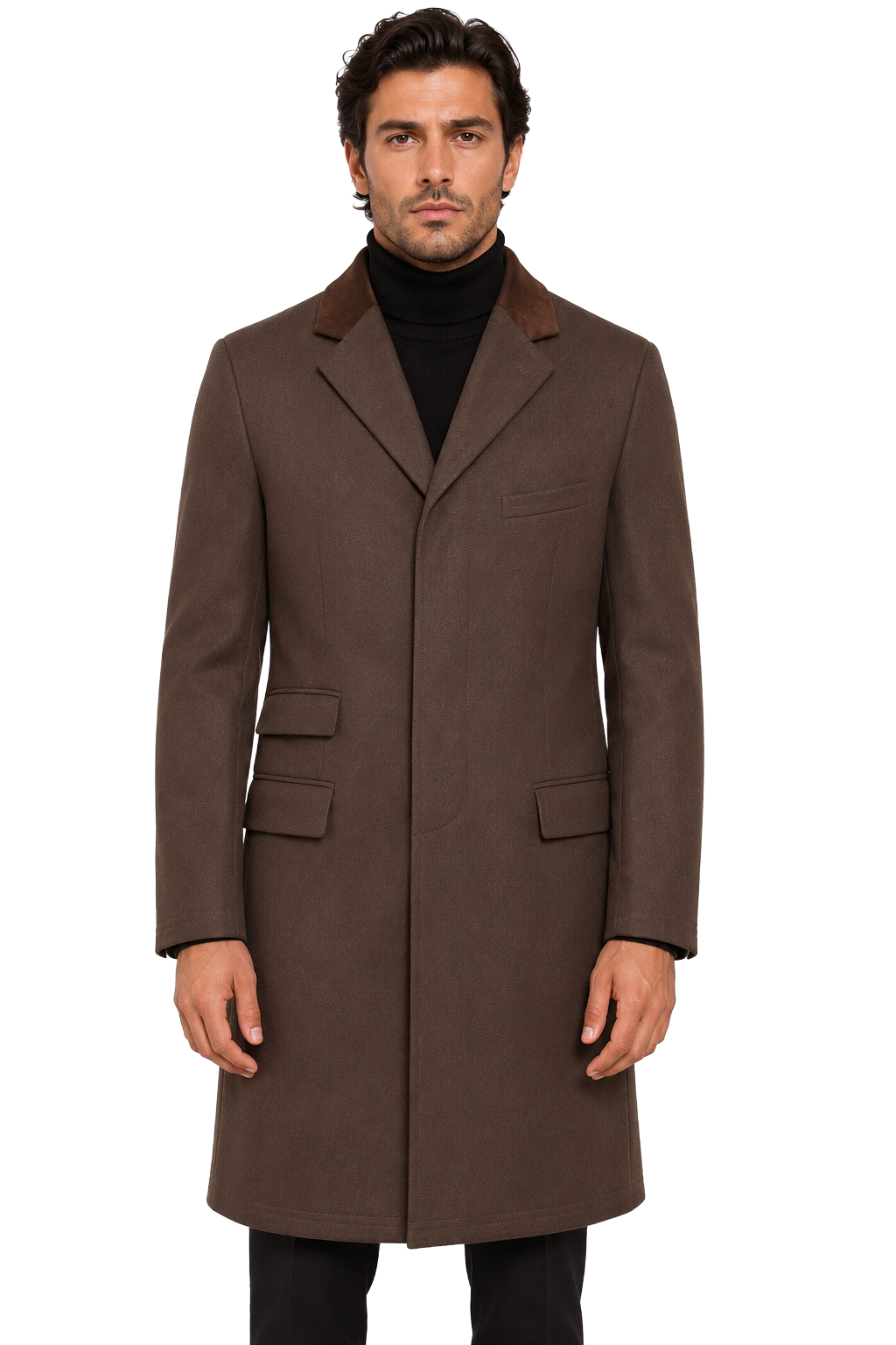 Samuel Windsor Chocolate Brown 100% Wool Formal Overcoat | Velvet Collar