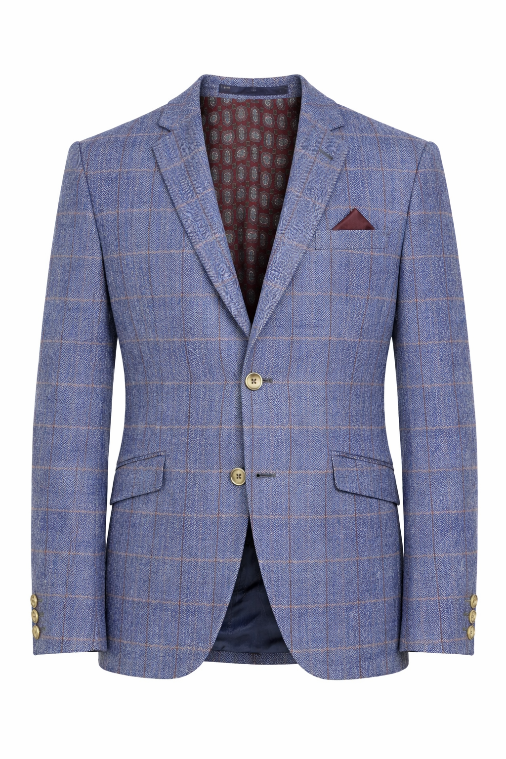 Light Blue Herringbone Check Jacket | Wool Blend Blazer