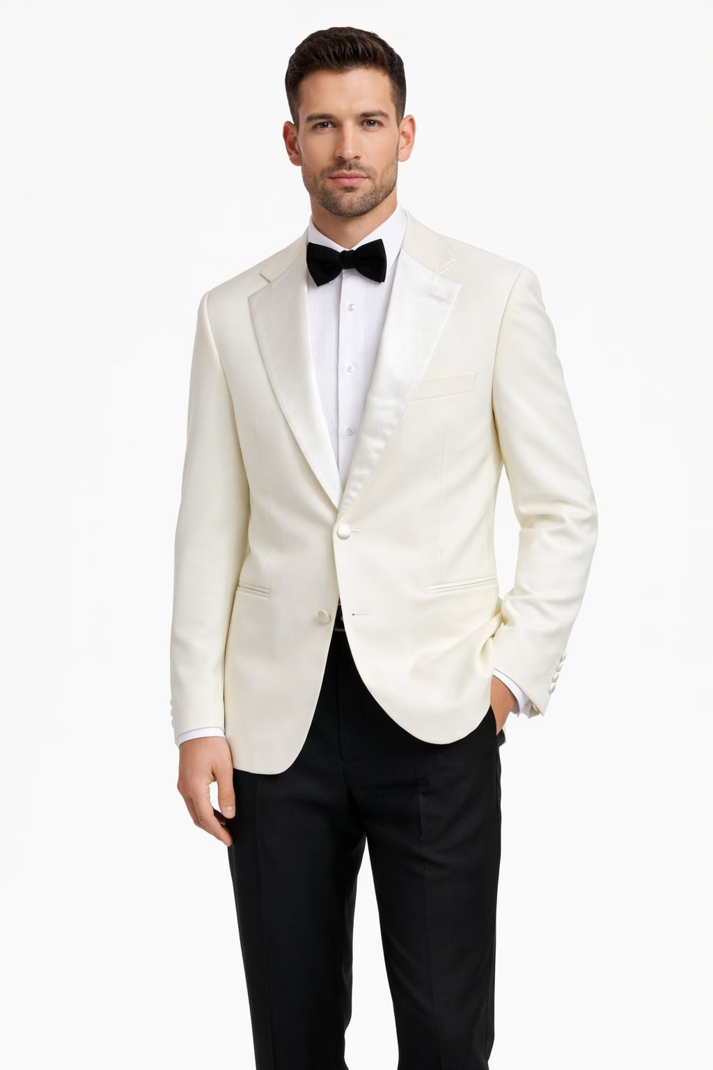 Ivory Dinner Jacket 100% Pure Wool | Single Breasted with Satin Lapel