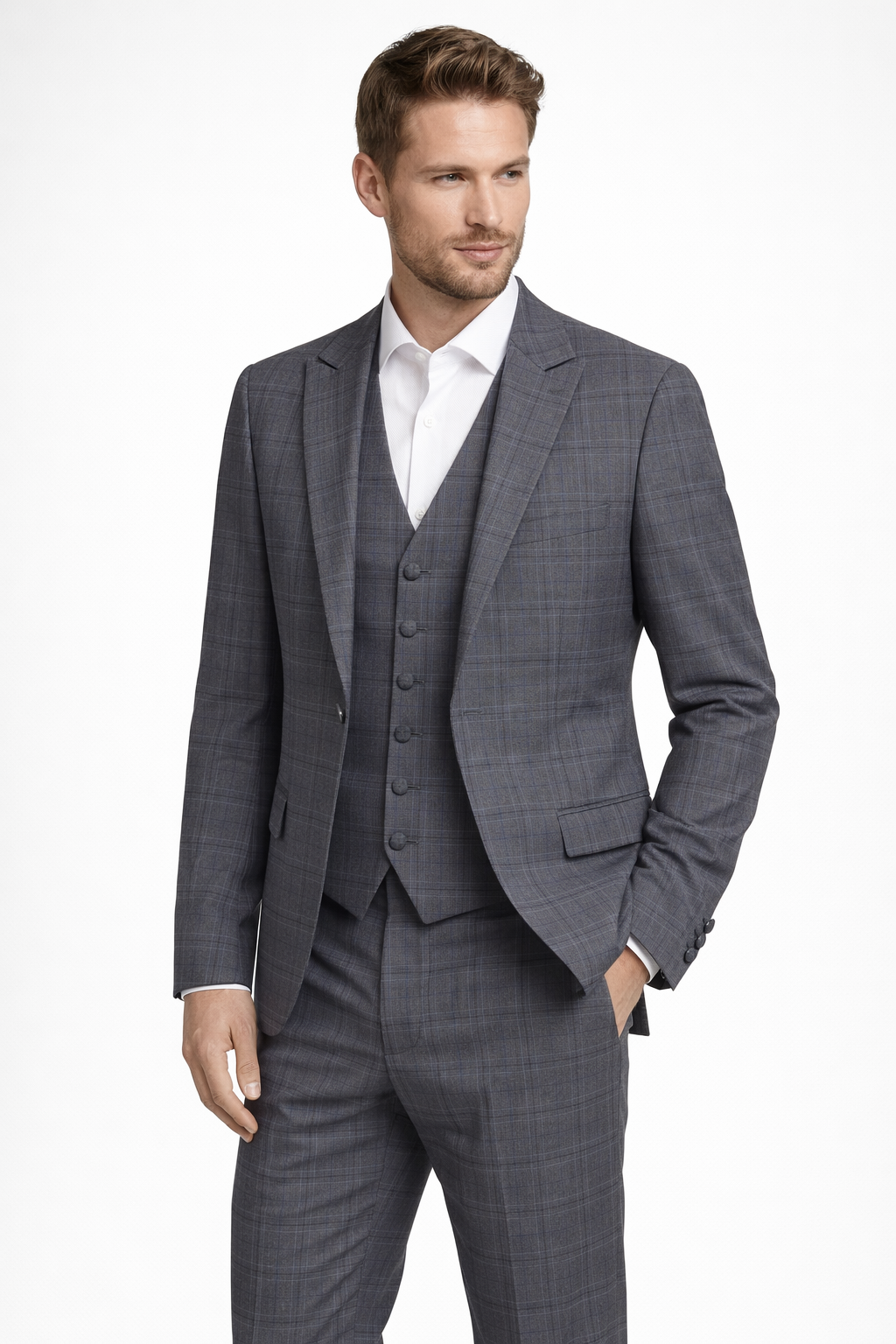 Grey Check 3 Piece Suit | Modern Fit | Jacket, Trousers & Waistcoat