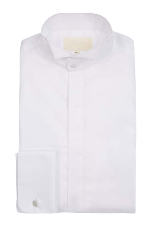 White Wing Cotton Dress Shirt | Poplin Wingtip | Double Cuff