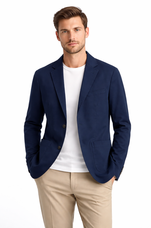 Navy Blue Cotton Sports Jacket | Lightweight Non-Lined Blazer