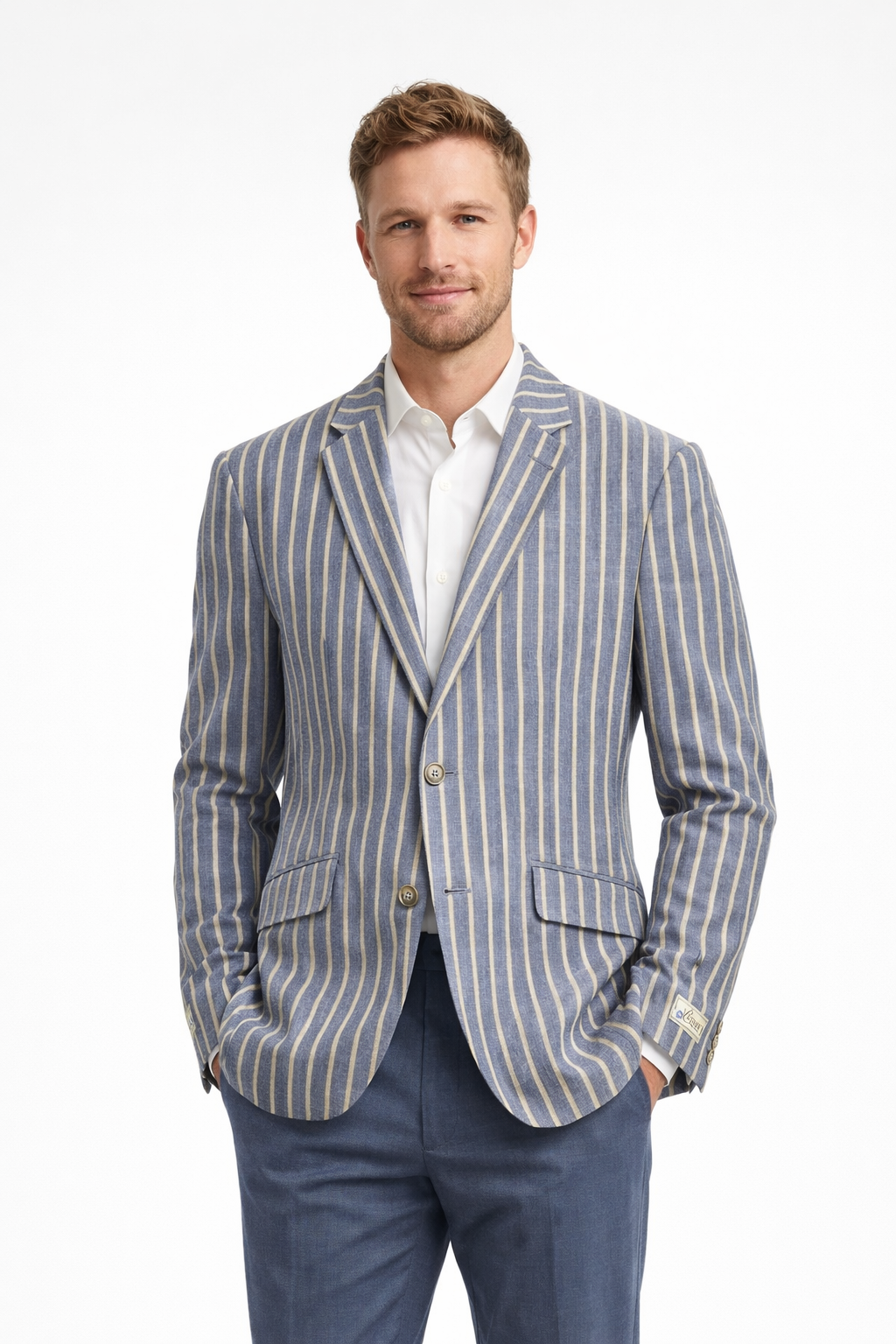 Light Blue Striped Boating Jacket | Linen & Wool Blazer