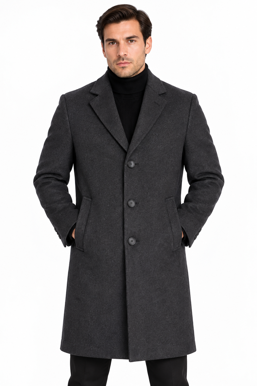 Men’s Charcoal Grey Wool Blend Overcoat | Knee Length Tailored Coat