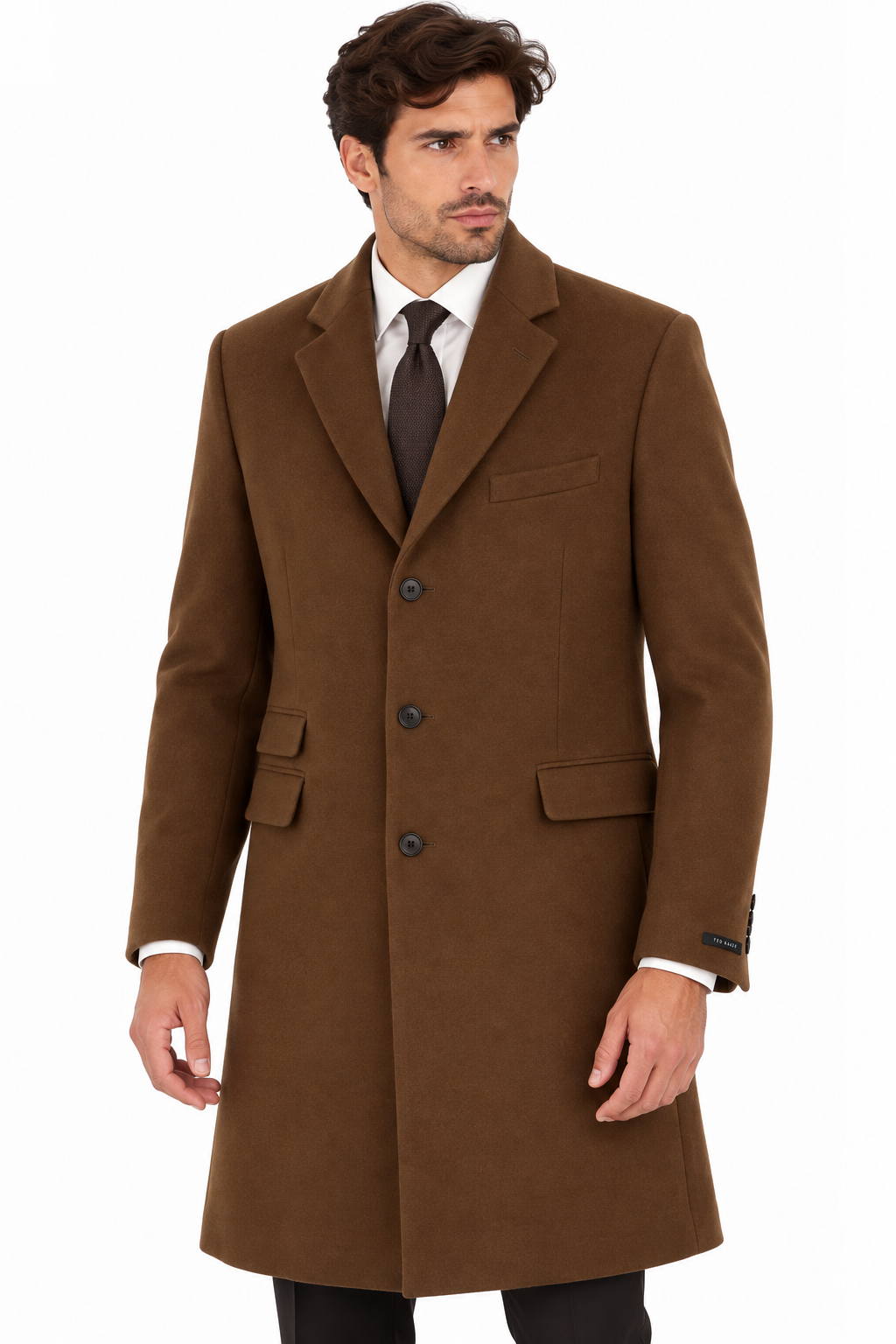 Ted Baker Camel Tan Wool Overcoat | Knee Length Long Winter Coat