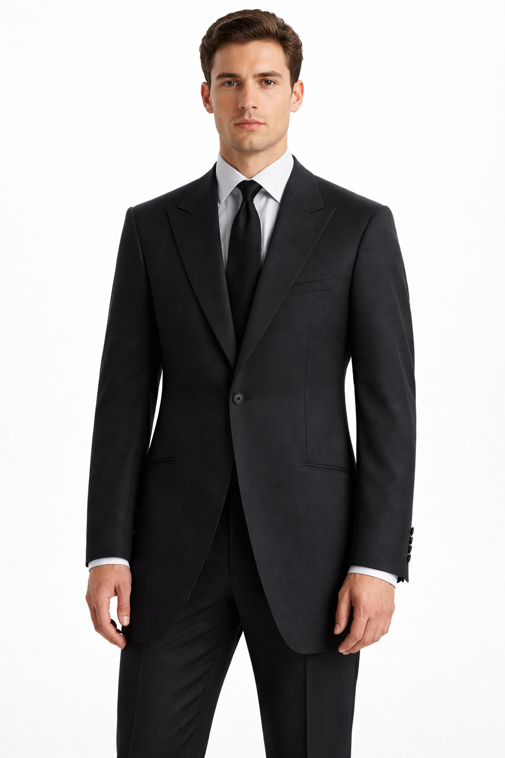 Black Self Stripe Wool Jacket | Longer Line Stripe Blazer