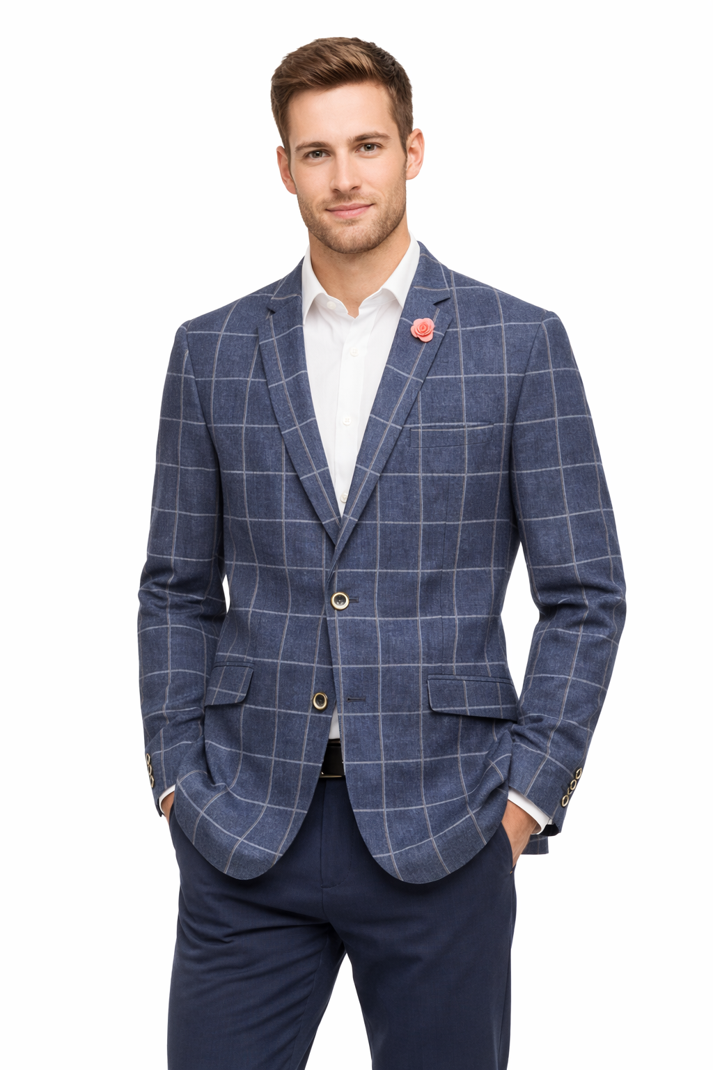 Denim Blue Cotton & Linen Check Jacket | Casual Blazer