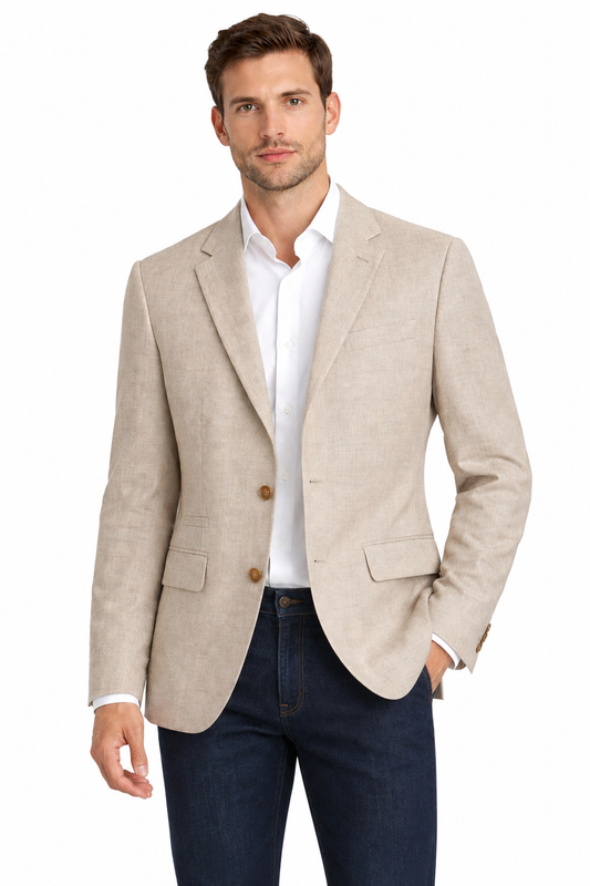 Beige Pure Linen Sports Jacket | Lightweight Oatmeal Blazer