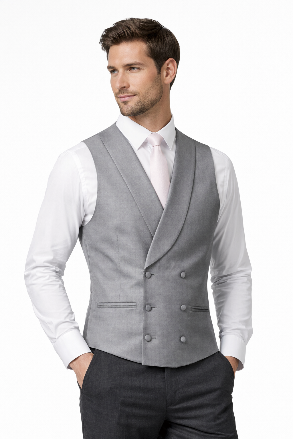 Grey Double Breasted Waistcoat | Modern Fit Vest for Morning Tails