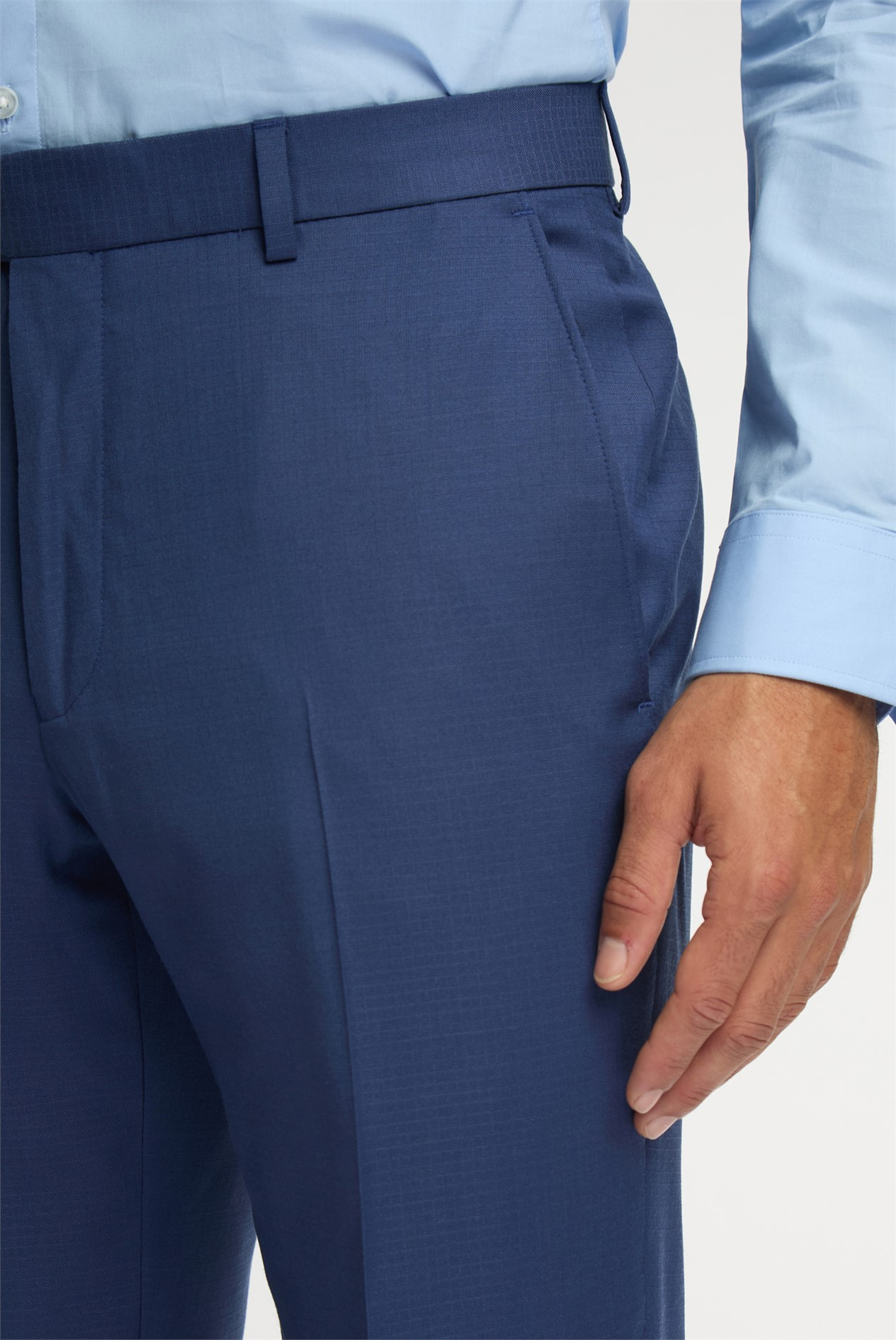 Navy Blue Wool Suit Trousers | Flat Front Formal Dress Pants with Belt Loops