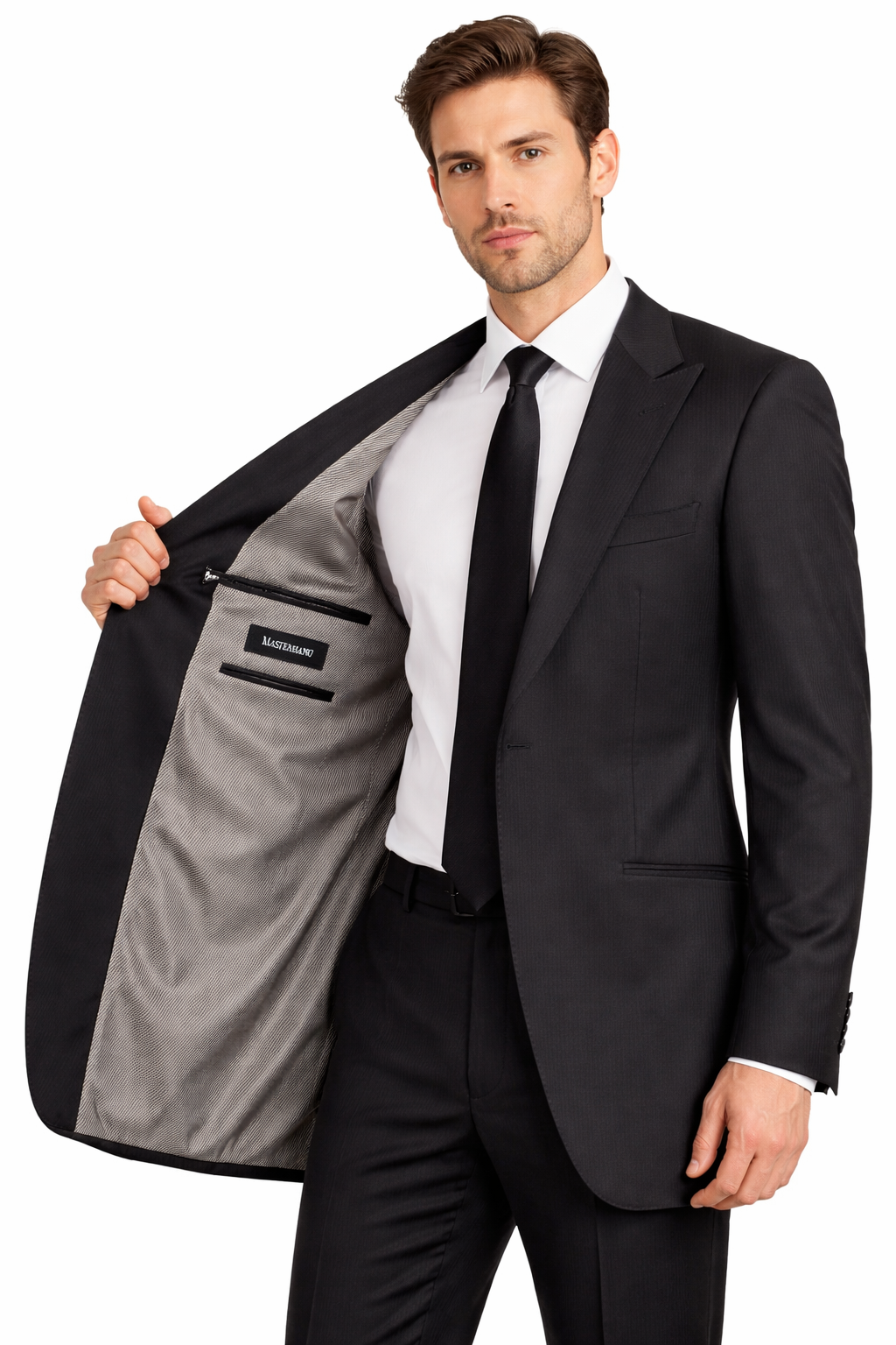 Black Self Stripe Wool Jacket | Longer Line Stripe Blazer