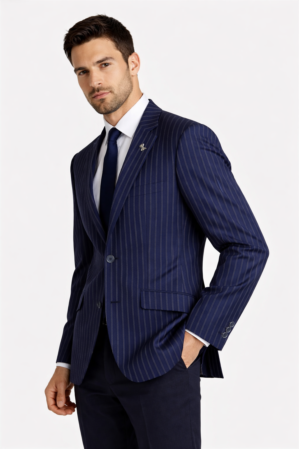 Navy Blue & White Striped Boating Jacket | Wool Blend Blazer