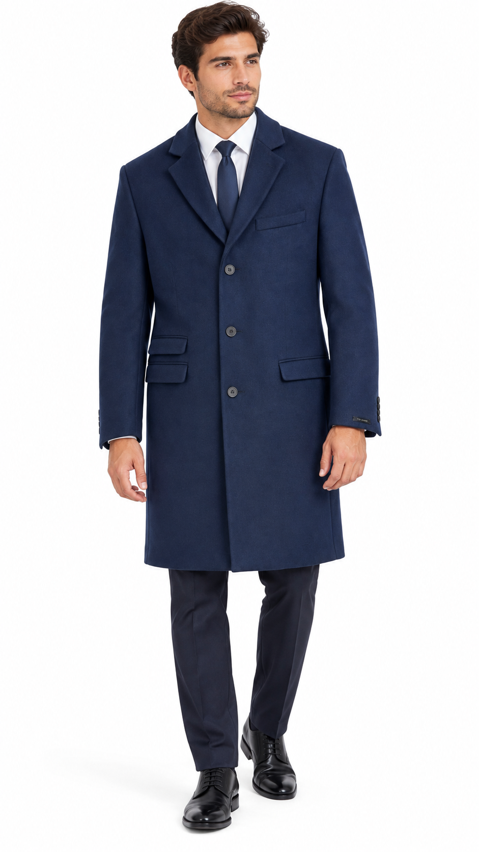 Ted Baker Navy Blue Wool Overcoat | Knee Length Long Winter Coat