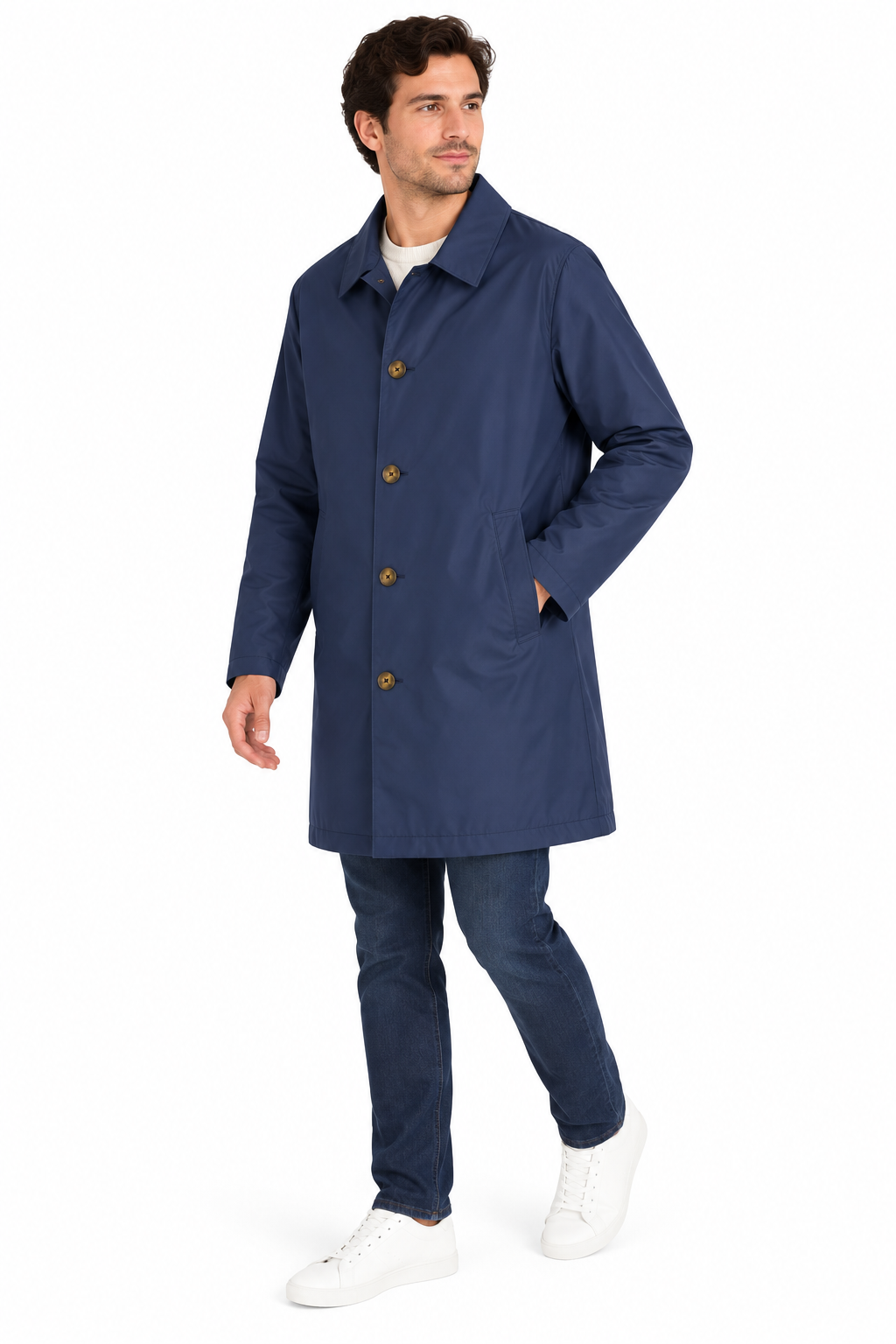Navy Blue Single Breasted Formal Raincoat | Fully Lined