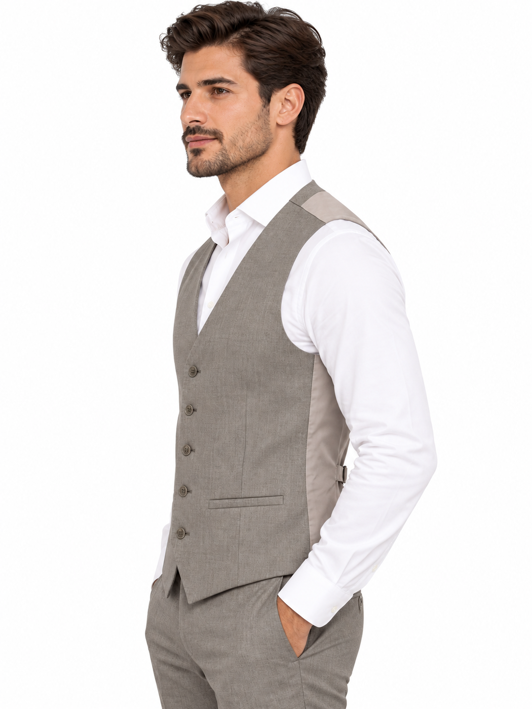 Alexandre London Men's Tailored Fit Stone 100% Wool Waistcoat