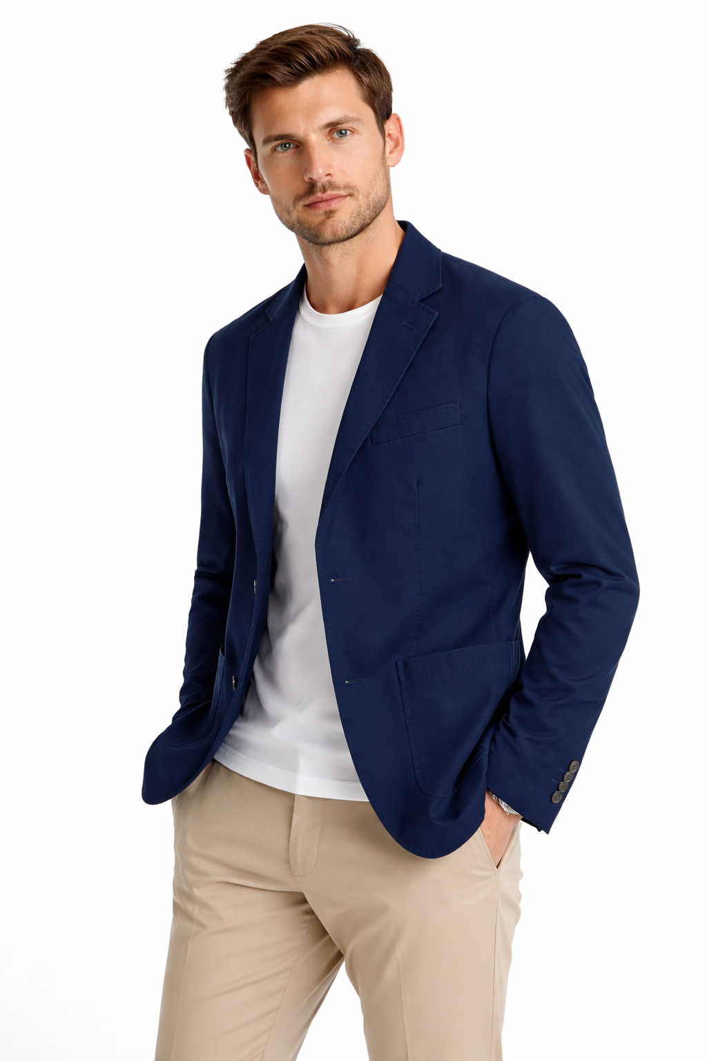 Navy Blue Cotton Sports Jacket | Lightweight Non-Lined Blazer