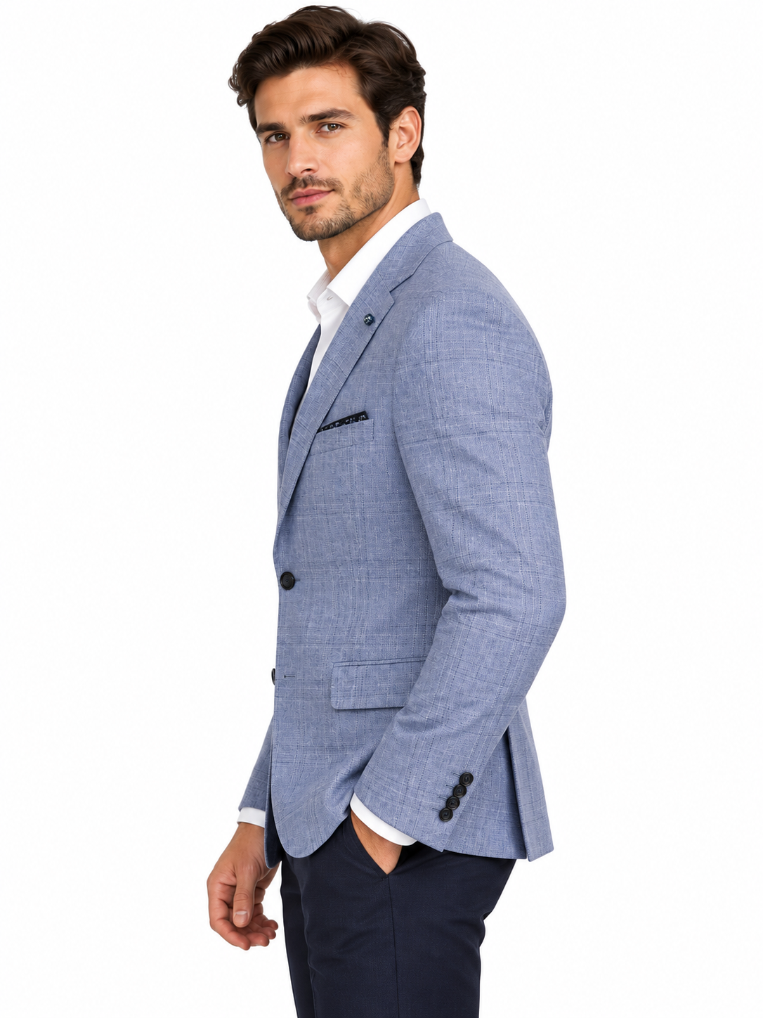 Light Blue Checked Blazer | Tailored Fit Smart Casual Sports Jacket | Seine Blue