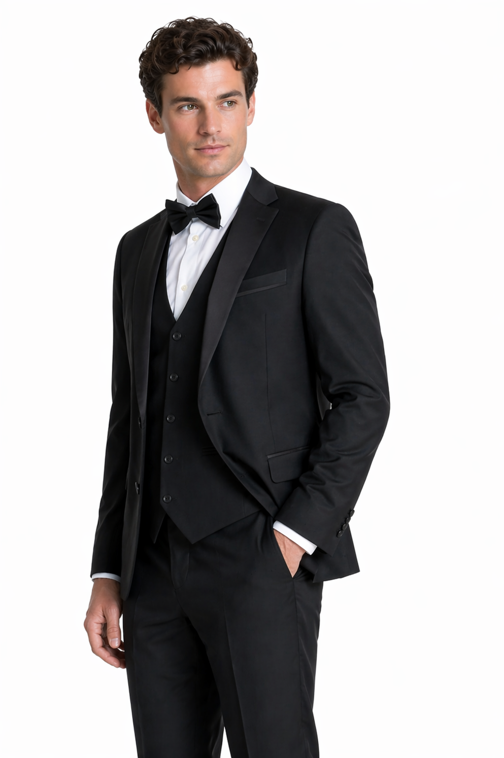 Black 3 Piece Tuxedo Tailored Fit Dinner Suit | Jacket, Waistcoat & Trousers | Edina