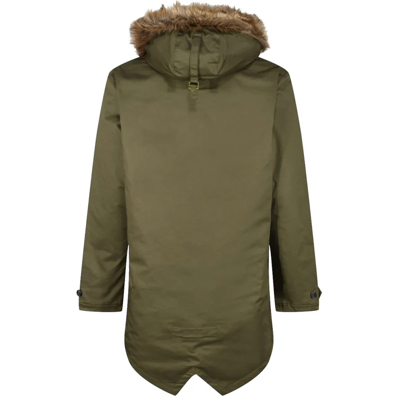 Gabicci Vintage Parka Coat | Cotton Green Raincoat with Removable Fur Hood