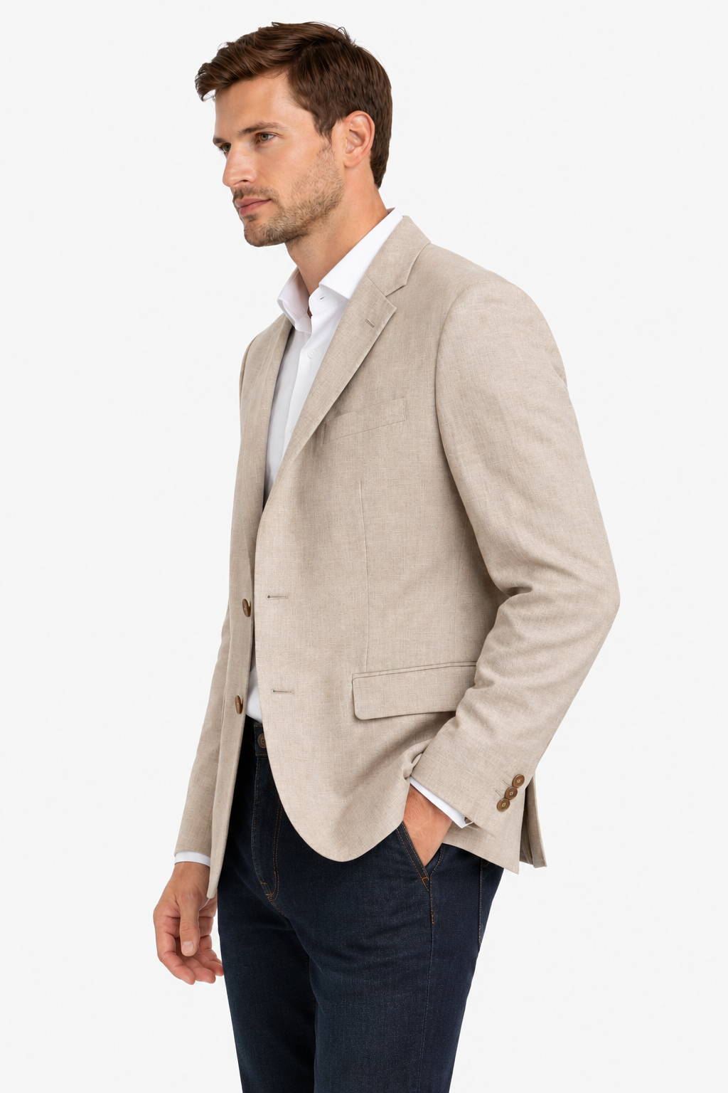 Beige Pure Linen Sports Jacket | Lightweight Oatmeal Blazer