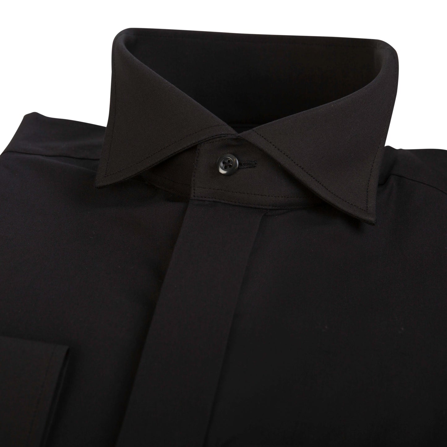 Men's Large Black Wing Collar Dress Shirt Double Cuff