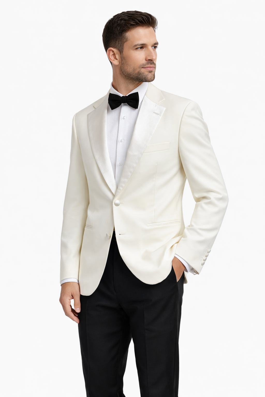 Ivory Dinner Jacket 100% Pure Wool | Single Breasted with Satin Lapel