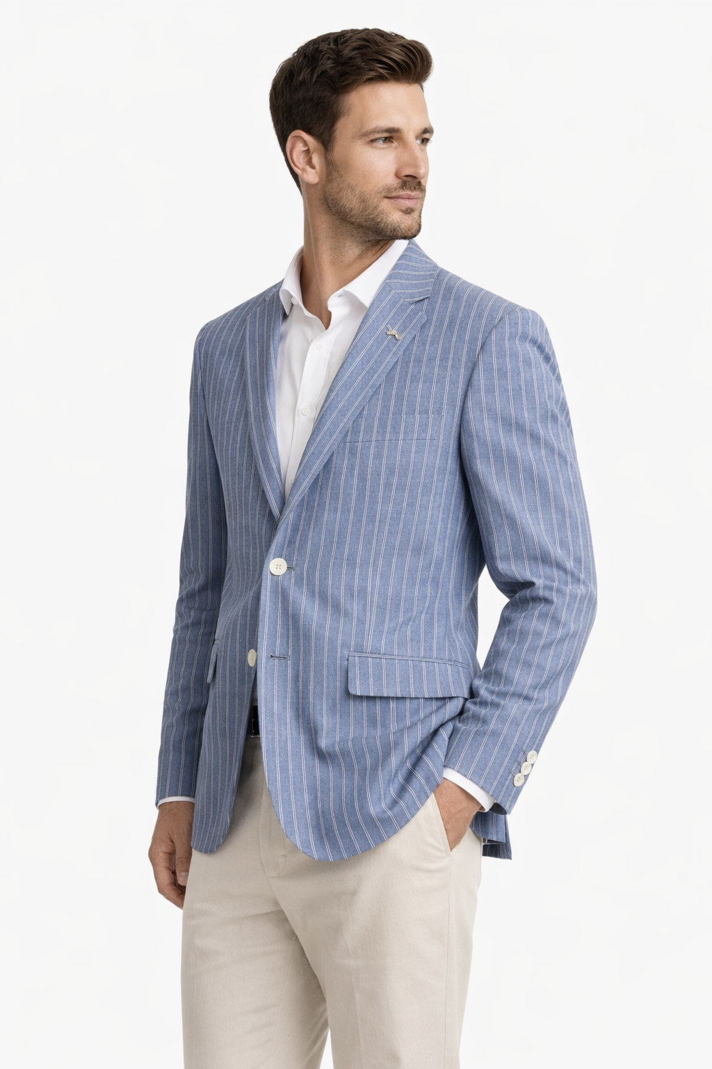 Light Blue & White Striped Boating Jacket | Wool Blend Blazer