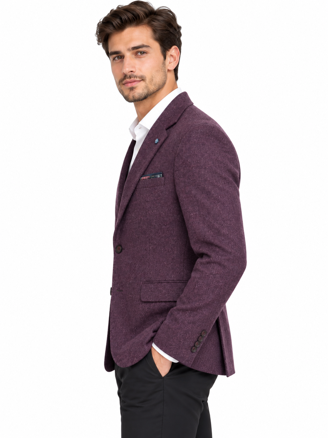 Purple Plum Tweed Textured Wool Blazer Jacket | Comfort Fit, Single-Breasted | Danny Bordo