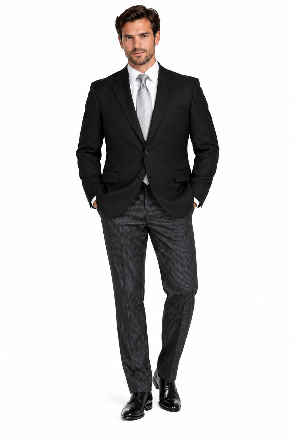 Plain Black 2 Piece Masonic Suit | Formal Short Jacket & Pinstripe Trousers | Masons Freemason Suit
