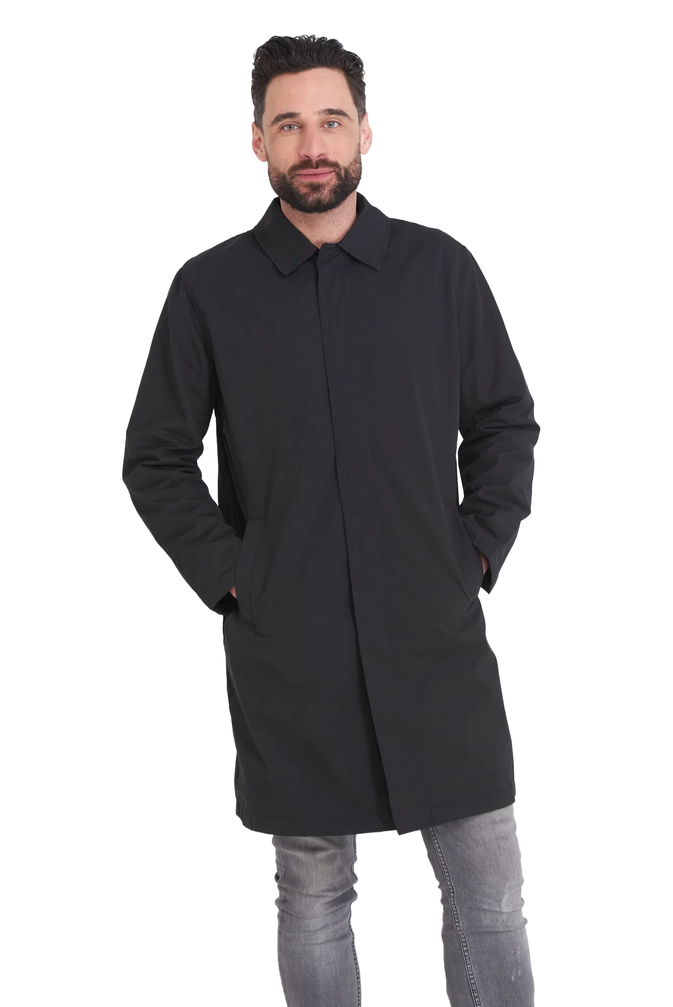 Men's Black Formal Raincoat Long Rain Mac Doorman Funeral – Richard ...