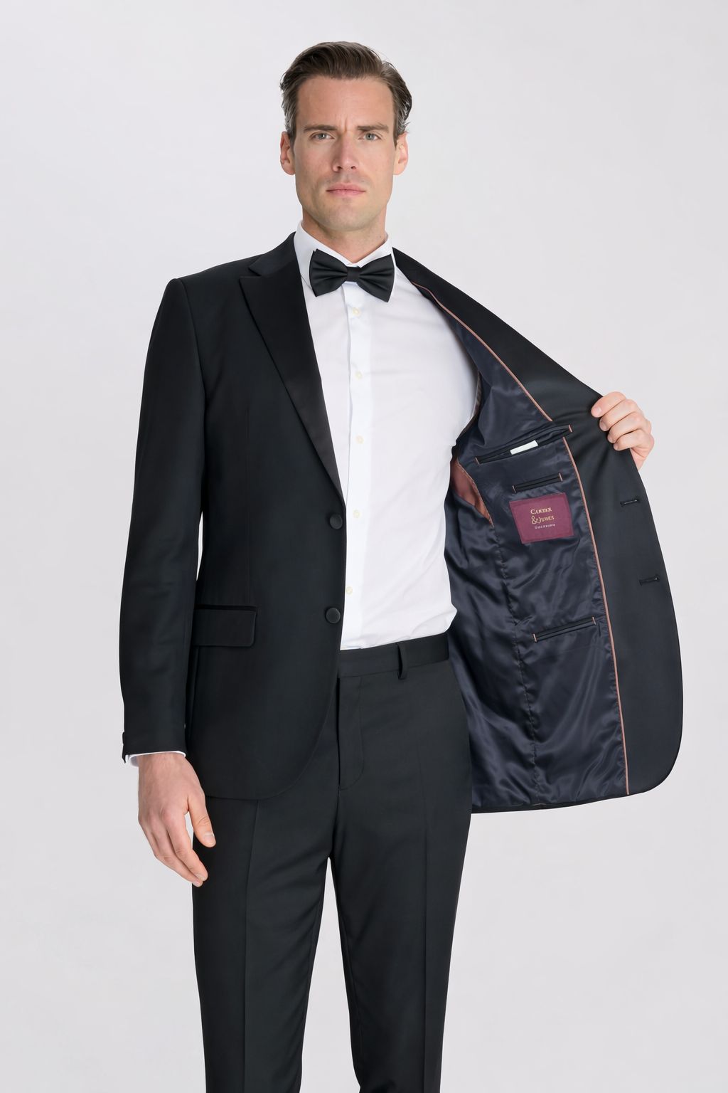 Black 3 Piece Tuxedo Tailored Fit Dinner Suit | Jacket, Waistcoat & Trousers | Edina
