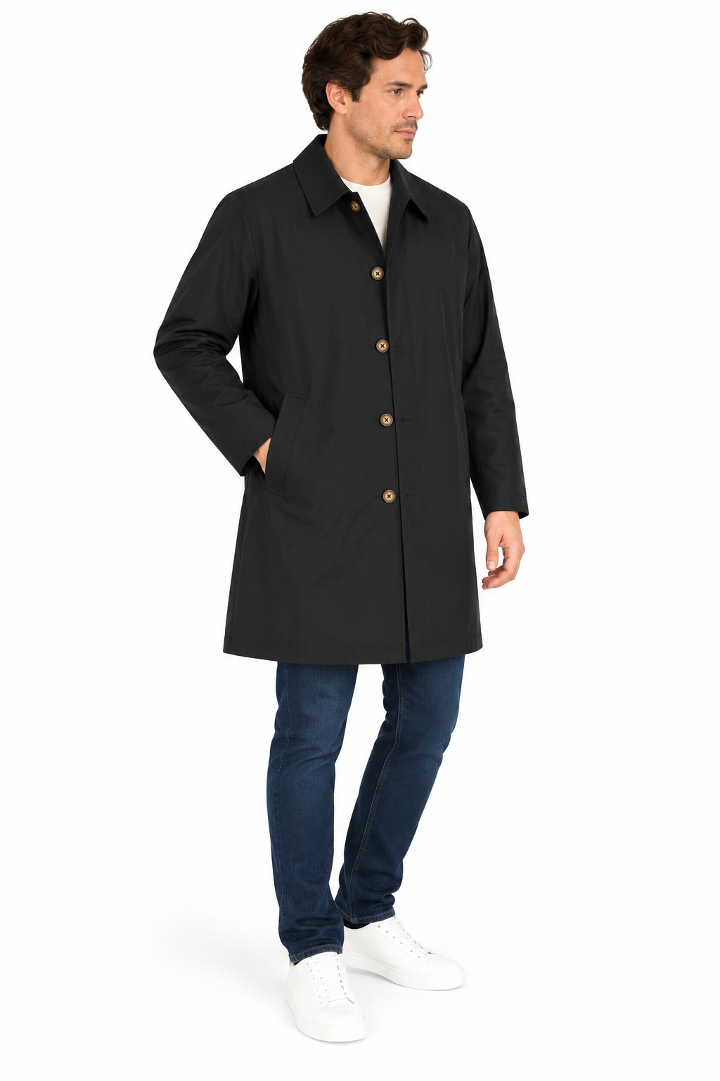 Black Single Breasted Formal Raincoat | Fully Lined