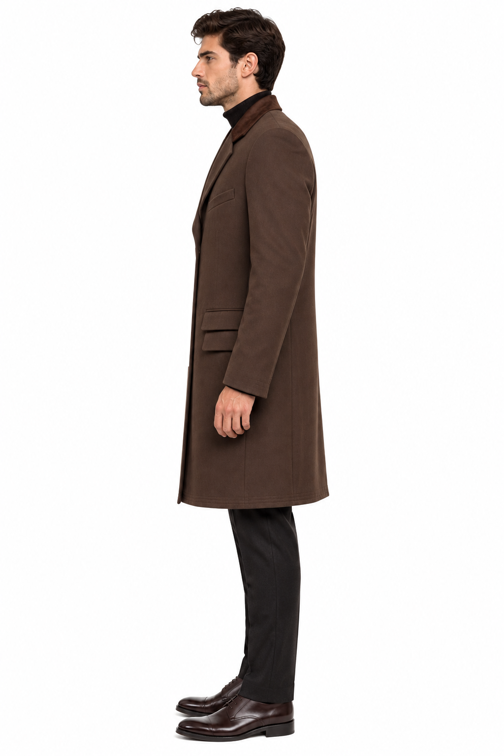 Samuel Windsor Chocolate Brown 100% Wool Formal Overcoat | Velvet Collar