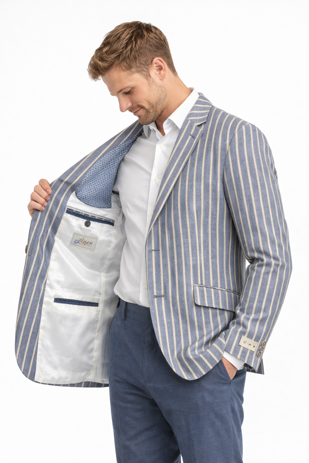 Light Blue Striped Boating Jacket | Linen & Wool Blazer